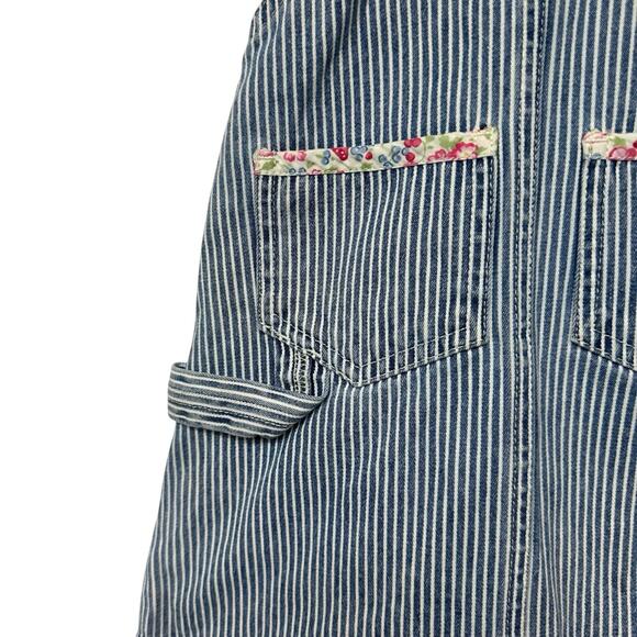 Vtg 80s OSH KOSH BGosh Jumper Overalls Dress Cotton Striped Floral Piping 18 mo - Picture 9 of 16